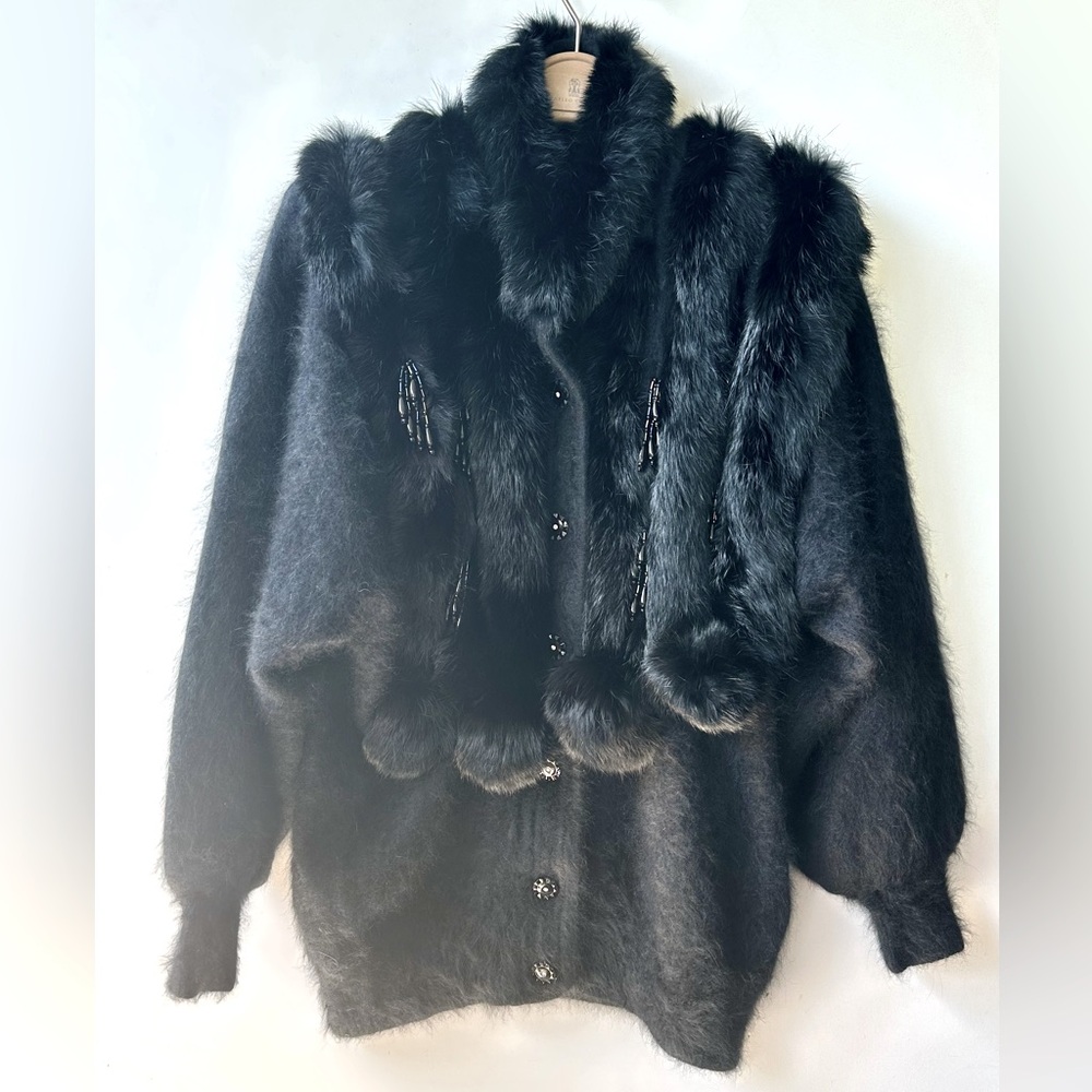 Genuine Rabbit Fur & Angora Rabbit Hair Black Fur-Tri… - Gem